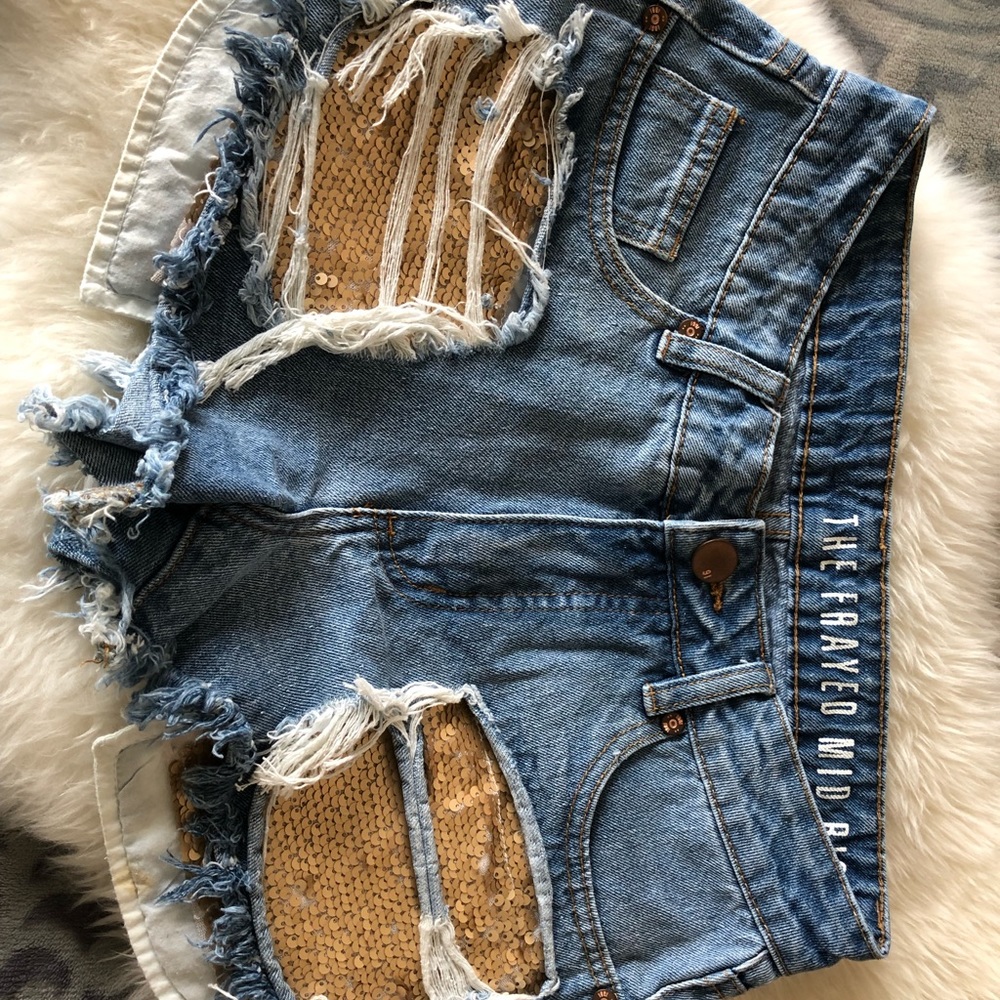 Sequin Ripped Denim Shorts - Picture 3 of 6